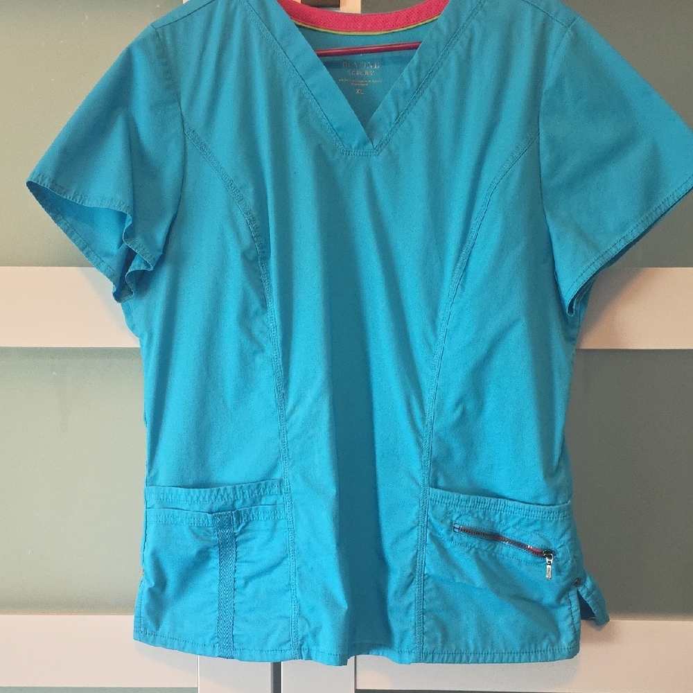 Blue Short Sleeve Tee with V-Neck